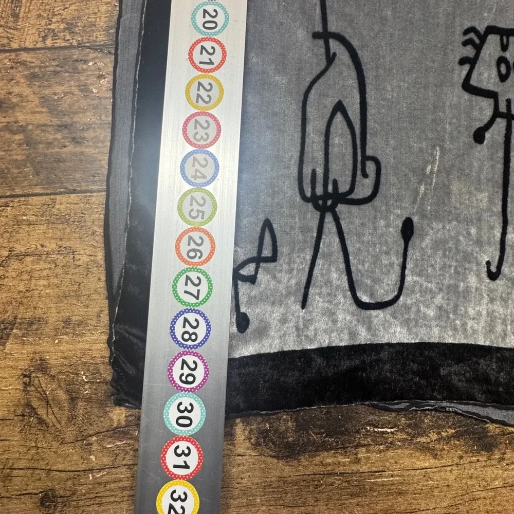 Joan Miro Unique Black and Grey‎ Abstract Figure Velour Scarf Shawl